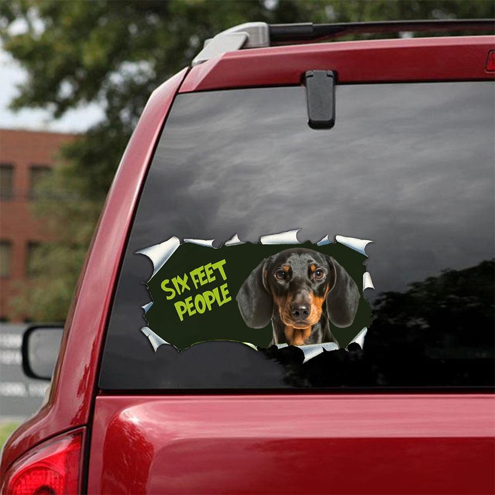 [sk0267-snf-tpa] Funny dachshund Six feet People Car Sticker Lover - Camellia Print