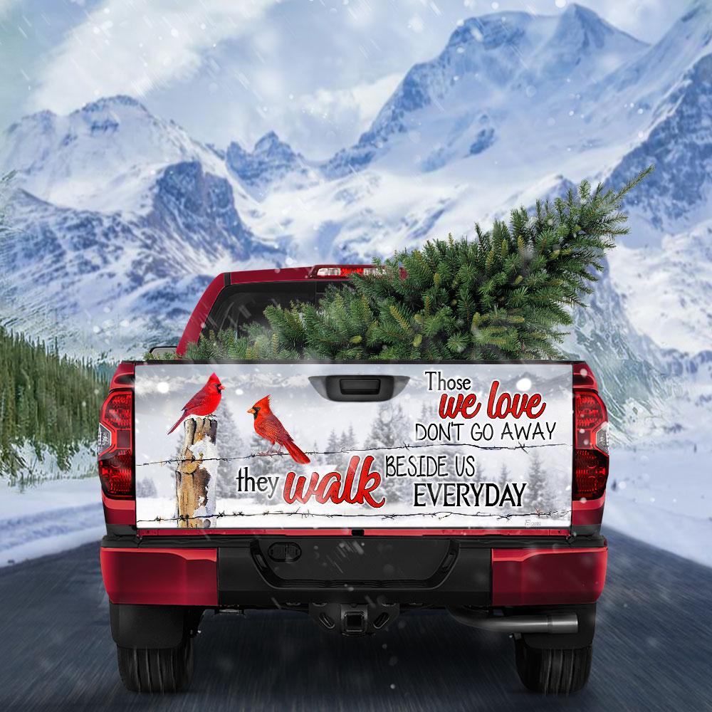 Those We Love Don't Go Away Red Cardinal Christmas truck Tailgate Decal Sticker Wrap Tailgate Wrap Decals For Trucks