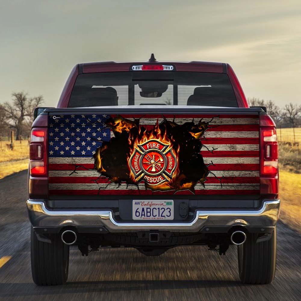Firefighter American truck Tailgate Decal Sticker Wrap Tailgate Wrap Decals For Trucks