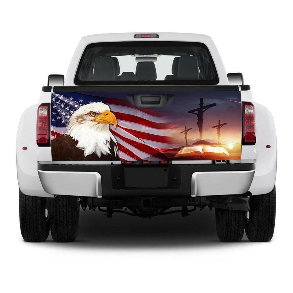 Patriotic Eagle And Jesus Cross Graphic truck Tailgate Decal Sticker Wrap Tailgate Wrap Decals For Trucks