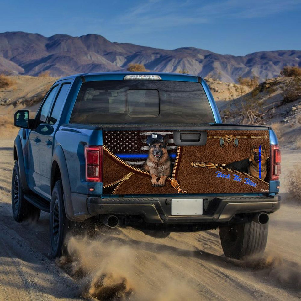 German Shepherd Back The Blue 3d Zipper truck Tailgate Decal Sticker Wrap Tailgate Wrap Decals For Trucks