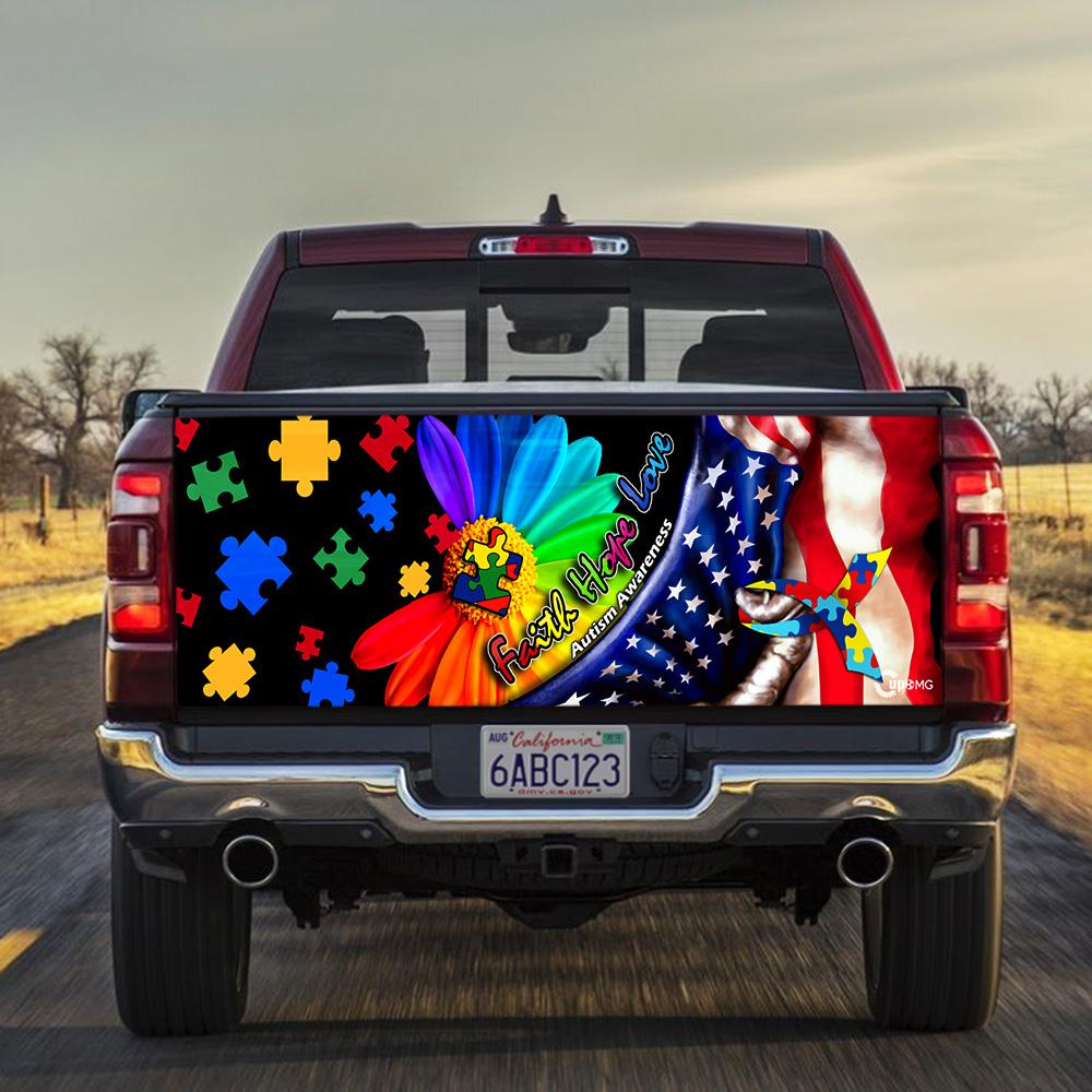 Autism Awareness truck Tailgate Decal Sticker Wrap Faith Hope Love Tailgate Wrap Decals For Trucks