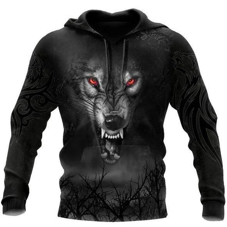 Dark Night Wolf 3D Over Printed Hoodie for Men and Women