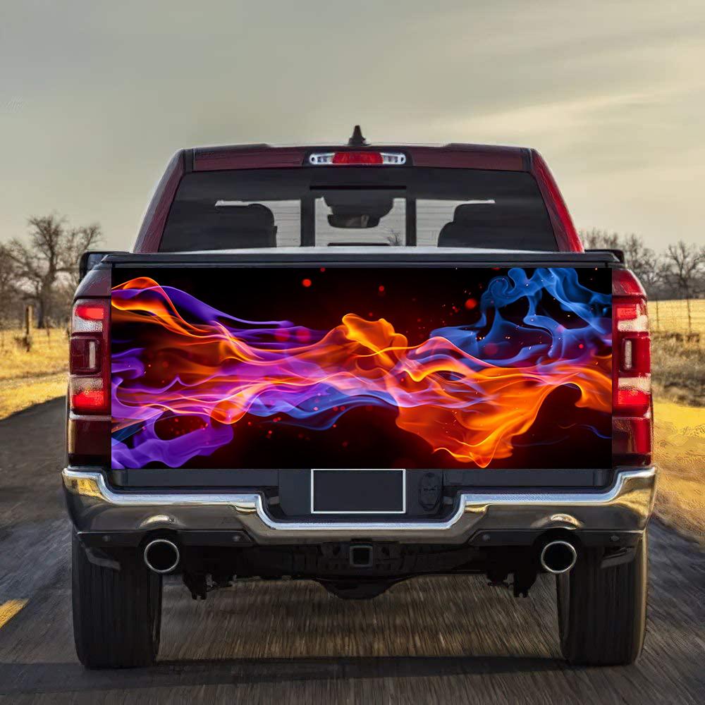 Blue And Red Flame Graphic Art Tailgate Wrap Decal Tailgate Sticker For Trucks
