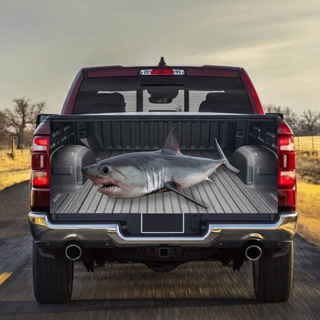 Shark Stuck Funny Graphic Art Tailgate Wrap Decal Funny Fishing Tailgate Sticker For Trucks