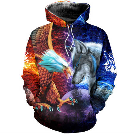 [sk0443-auh-ptd] EAGLE Wolf 3D Unisex Hoodies - Camellia Print