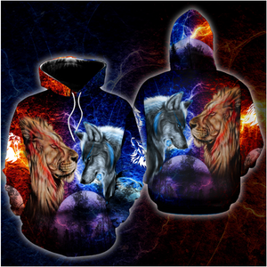 [sk0439-auh-ptd] lion Wolf 3D Unisex Hoodies - Camellia Print