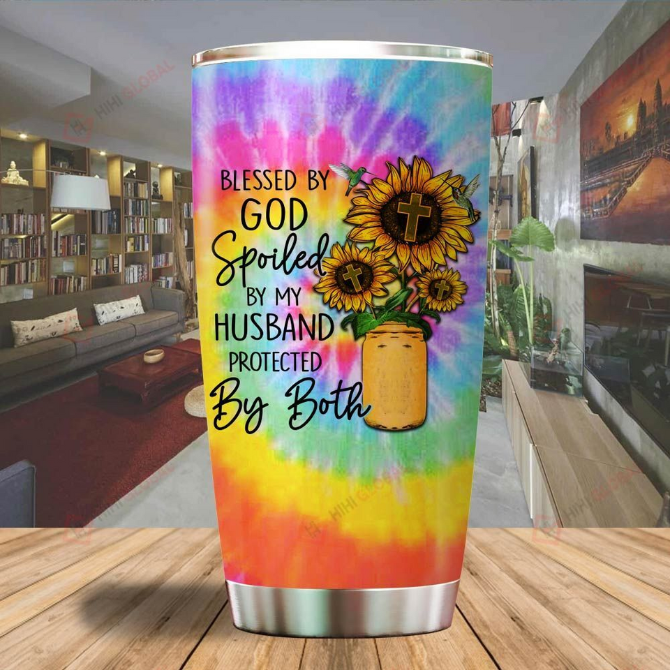 A BLESSED BY GOD SPOILED BY MY HUSBAND SUNFLOWER JESUS Tumbler Cup TC2277 - Camellia Print