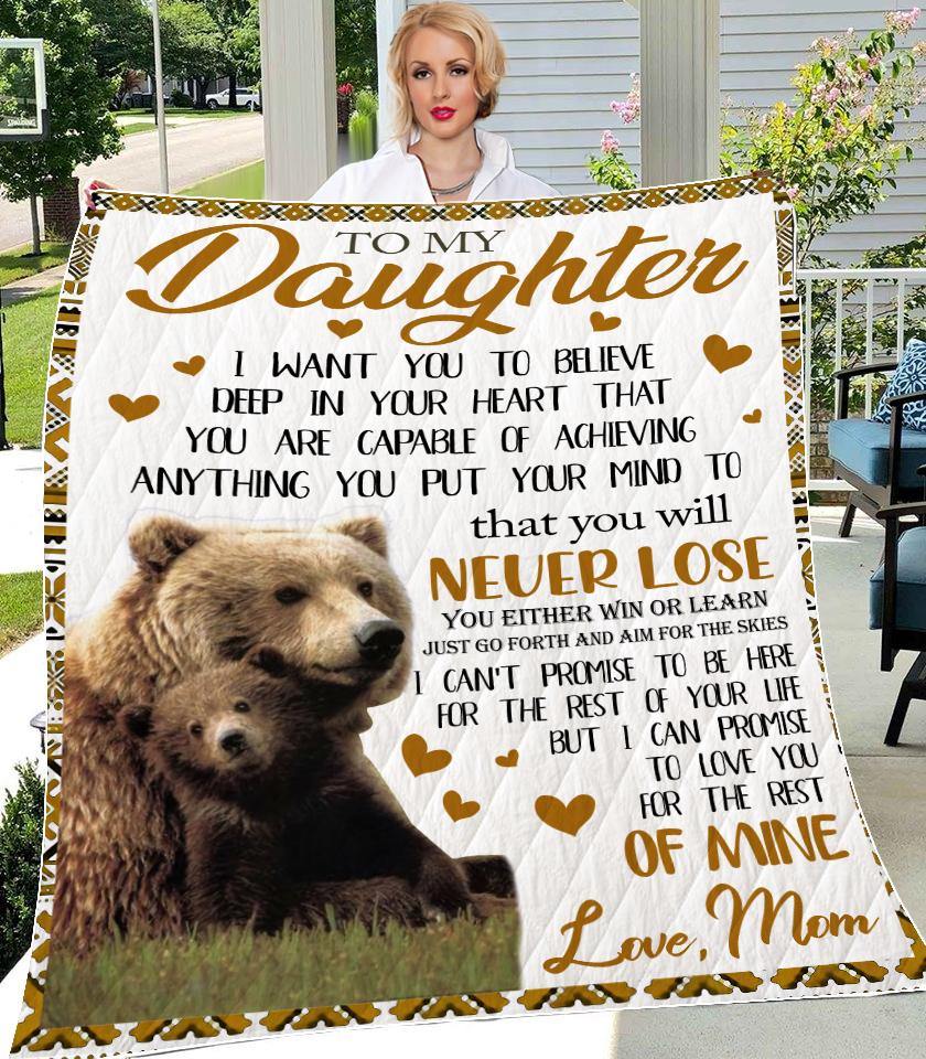To My Daughter Bear Blanket - Camellia Print