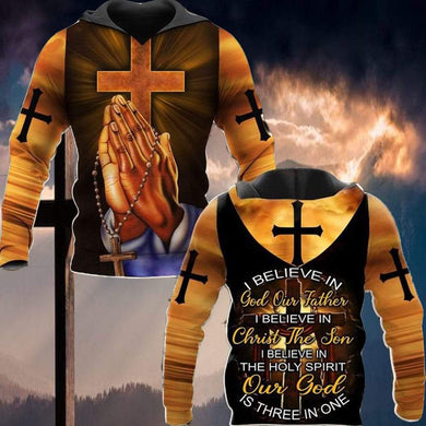 I BELIEVE IN GOD OUR FATHER I BELIEVE IN CHRIST THE SON I BELIEVE IN THE HOLY SPIRIT OUT GOD IS THREE IN ONE ALL OVER PRINTED SHIRTS 080121