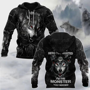Wolf I Am Not Hero 3D Over Printed Hoodie Cloak for Men and Women