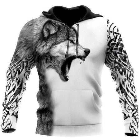 Gray Wolf Over Printed Hoodie for Men and Women