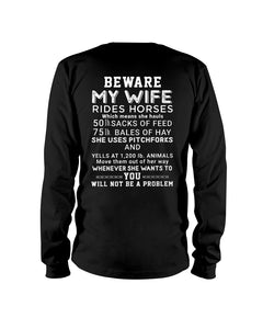 Beware My Wife Rides Horses T Shirt K2658