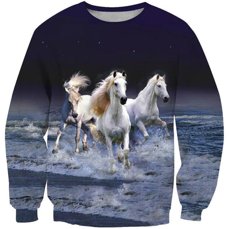 3D All Over Printing White Horse Shirt
