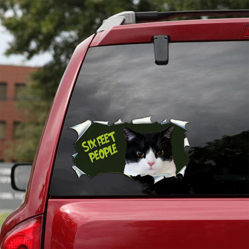 [sk0265-snf-tpa] Funny tuxedo cat Six feet People Car Sticker Lover - Camellia Print