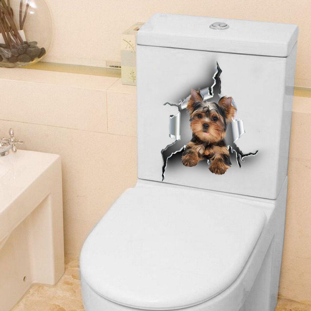 [sk0127-snf-hnd]Funny yorkshire terrier Toilet Sticker Lover - Camellia Print